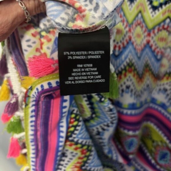 Madison Leigh 16 Sleeveless Shift Dress Zig Zag Chevron Bright Tassel Whimsygoth - Picture 6 of 8